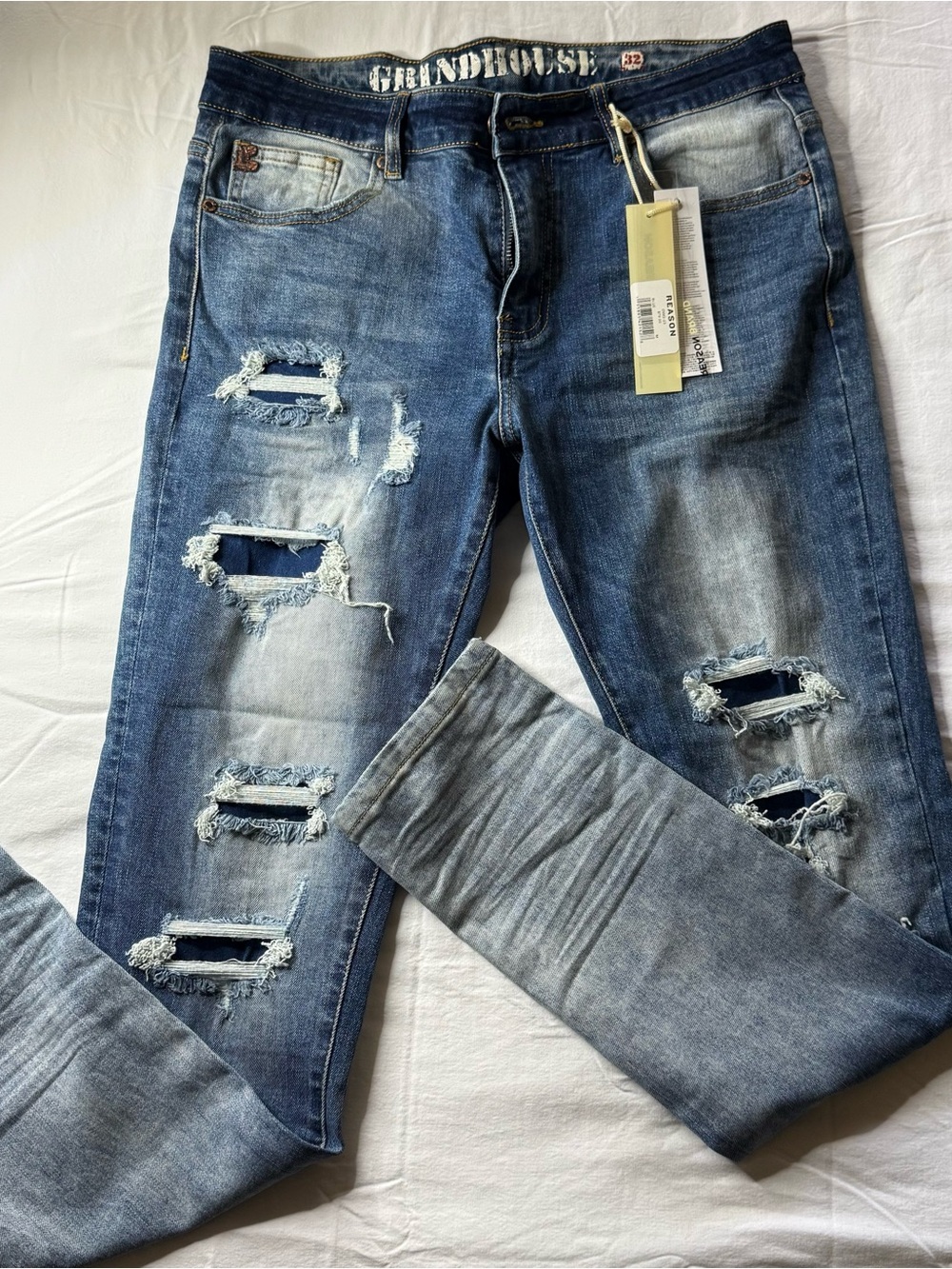 Grandhouse Slim Ripped Blue Men's Jeans